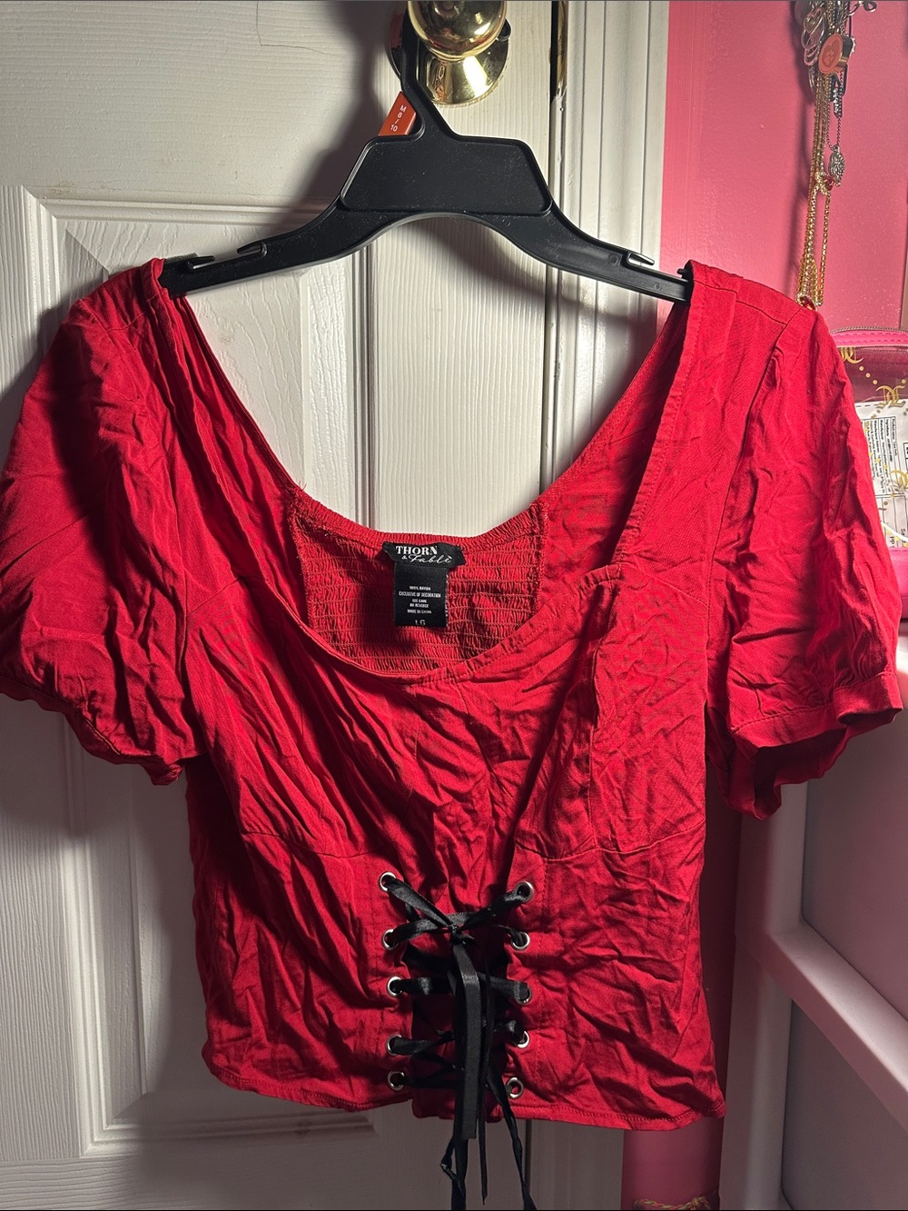 Hot Topic Red Lace-Up Scoop Crop Top